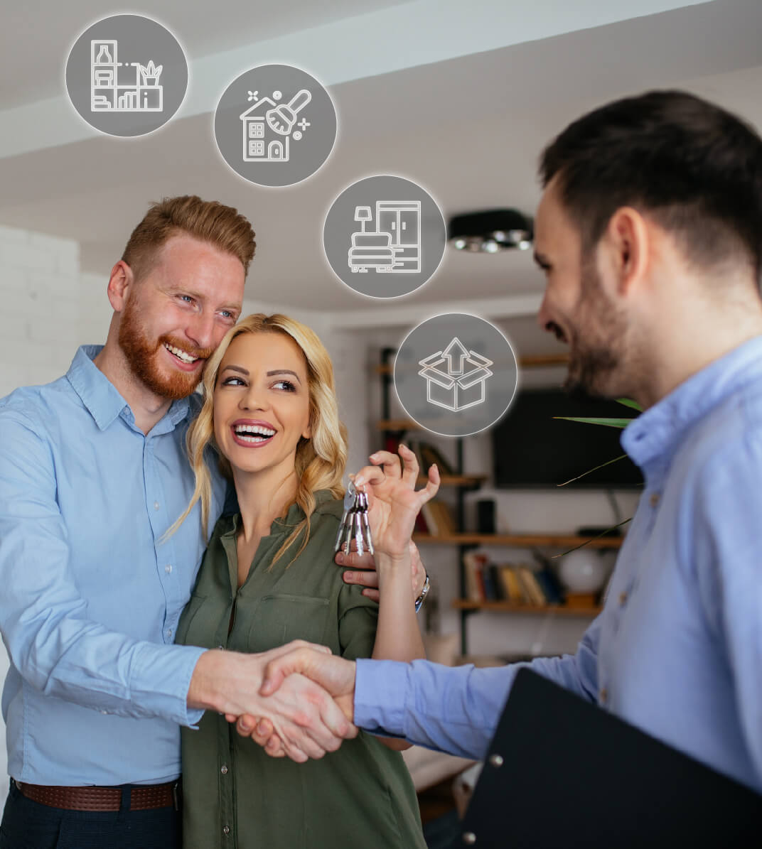 Happy family or couple with Home Concierge Pros in action, suggesting a fresh start and a new chapter.